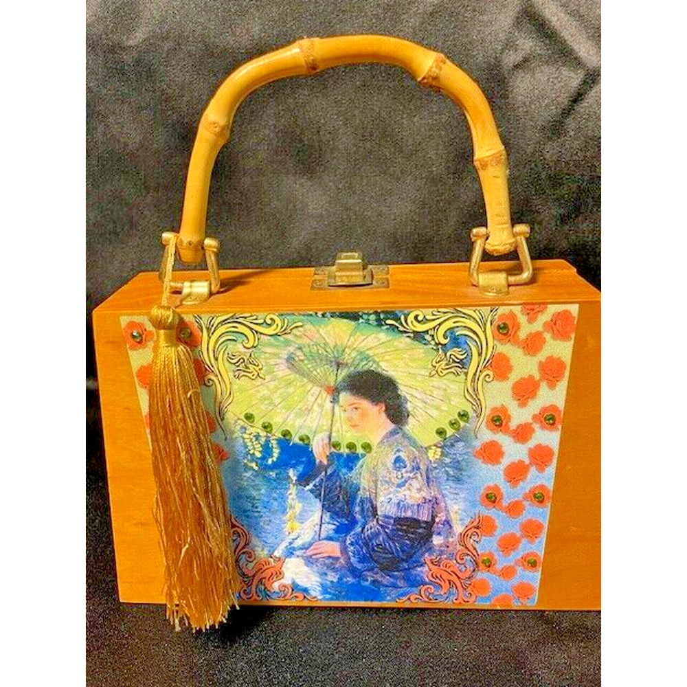 Woman's Purse Geisha Girl Japanese Vanity Bag - Hand Painted Artwork - Vintage